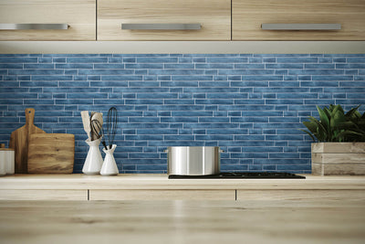 product image for Brushed Metal Tile Peel-and-Stick Wallpaper in Denim Blue by NextWall 28