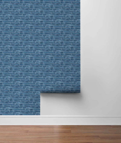 product image for Brushed Metal Tile Peel-and-Stick Wallpaper in Denim Blue by NextWall 96
