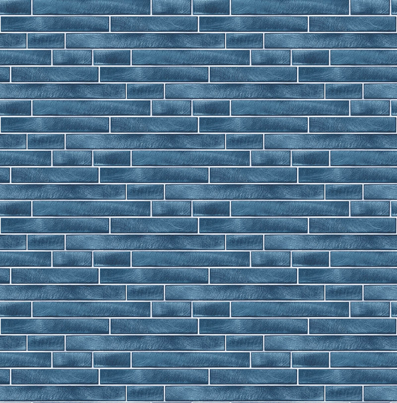 media image for Brushed Metal Tile Peel-and-Stick Wallpaper in Denim Blue by NextWall 248