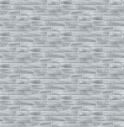 product image of sample brushed metal tile peel and stick wallpaper in silver by nextwall 1 535