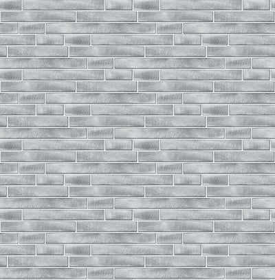 product image of sample brushed metal tile peel and stick wallpaper in silver by nextwall 1 535