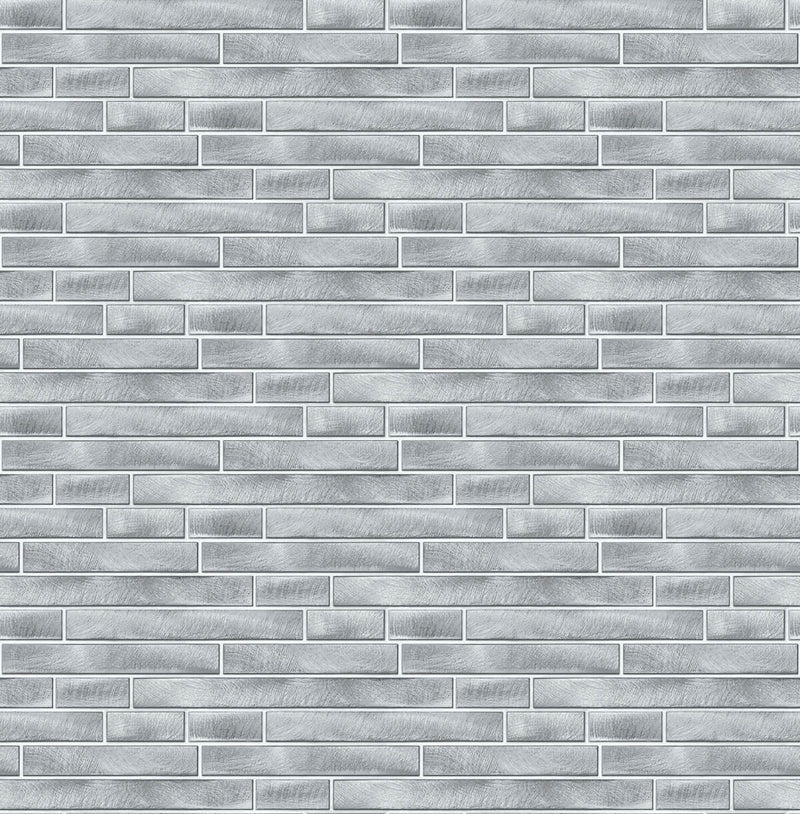 media image for sample brushed metal tile peel and stick wallpaper in silver by nextwall 1 294