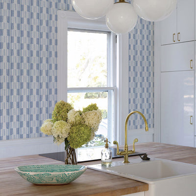 product image for Burgen Geometric Linen Wallpaper in Blue from the Bluebell Collection by Brewster Home Fashions 73