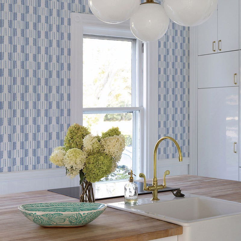 media image for Burgen Geometric Linen Wallpaper in Blue from the Bluebell Collection by Brewster Home Fashions 281