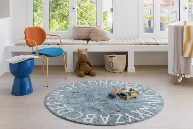 media image for round abc rug in natural vintage blue design by lorena canals 9 252