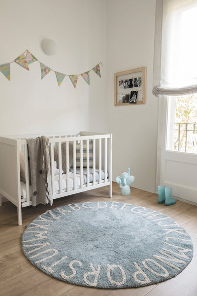 product image for round abc rug in natural vintage blue design by lorena canals 7 1