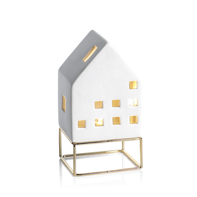 media image for led ceramic house on gold metal base 4 267