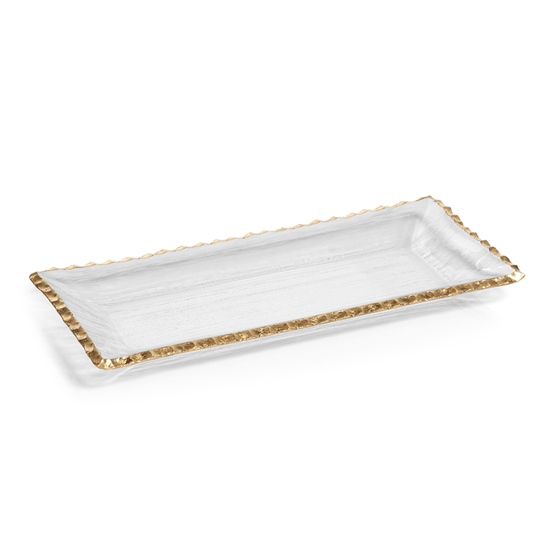 media image for clear textured rectangular tray with jagged gold rim 2 250