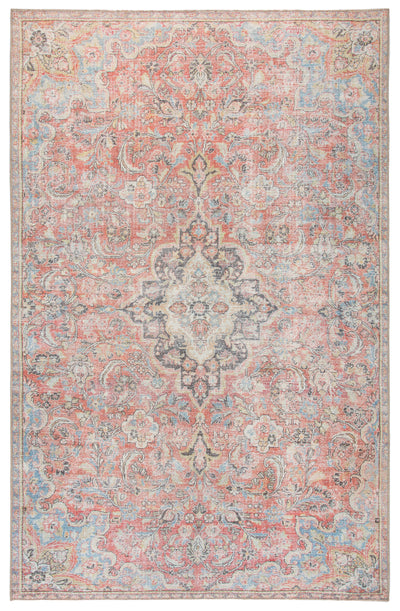 product image of Foix Indoor/ Outdoor Medallion Red/ Light Blue Rug by Jaipur Living 538