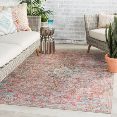 product image for Foix Indoor/ Outdoor Medallion Red/ Light Blue Rug by Jaipur Living 80