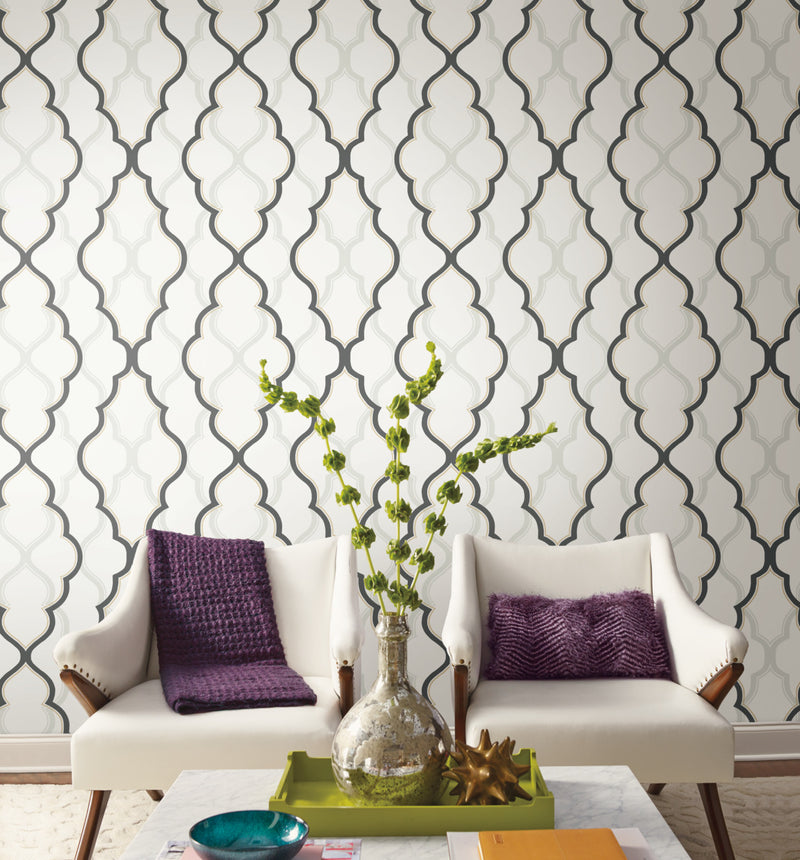 media image for Double Damask White/Black Wallpaper from the Modern Artisan II Collection by Candice Olson 274