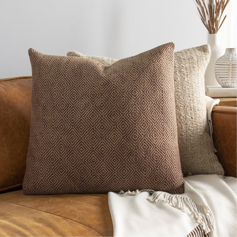 media image for Camilla CIL-002 Hand Woven Square Pillow in Camel & Dark Brown by Surya 231