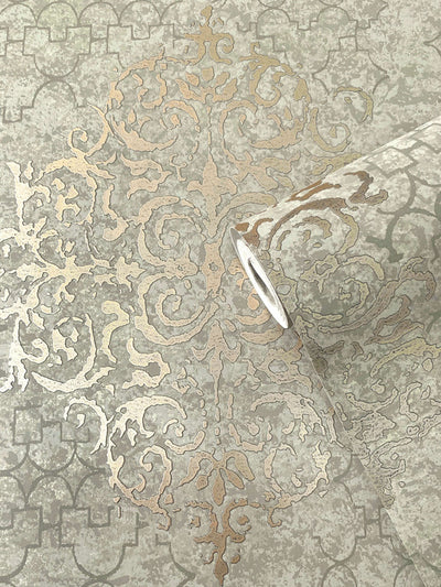 product image for Damask Mottled Wallpaper in Grey/Gold 70