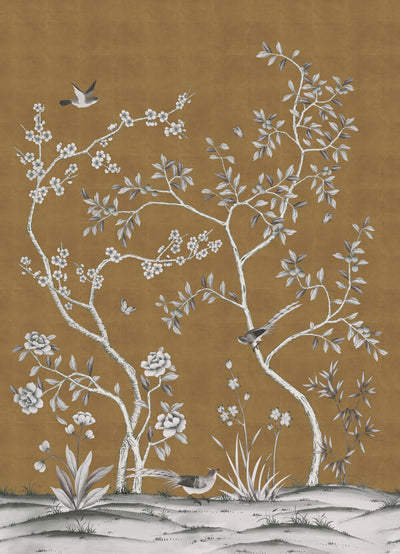 product image of Chinoiserie Garden Peel & Stick Wall Mural in Metallic Antique Gold 523