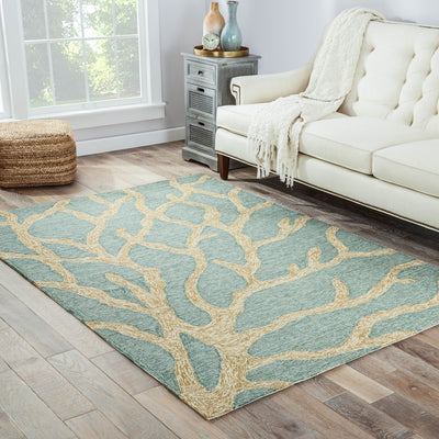 product image for Coral Indoor/ Outdoor Abstract Teal & Tan Area Rug 84