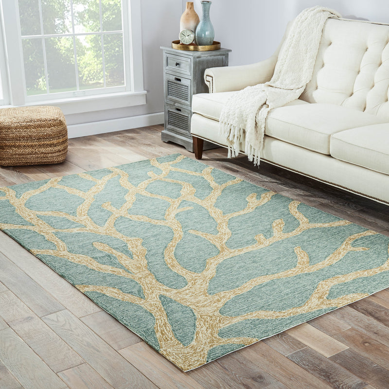media image for Coral Indoor/ Outdoor Abstract Teal & Tan Area Rug 299