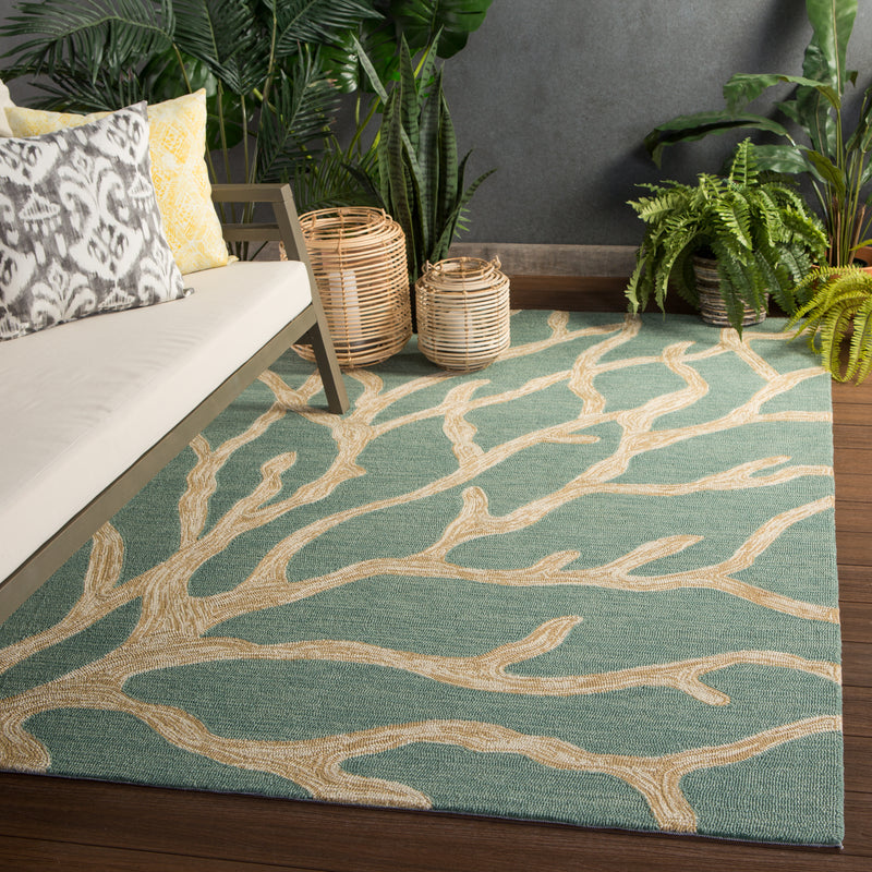 media image for Coral Indoor/ Outdoor Abstract Teal & Tan Area Rug 238