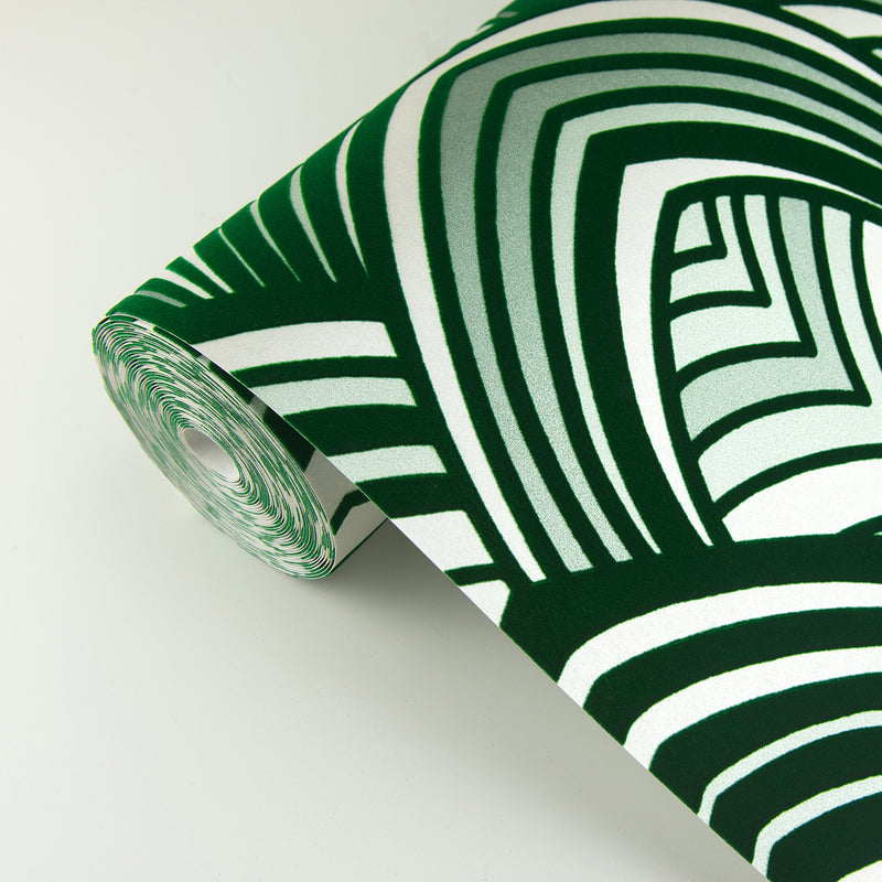 media image for Cabarita Art Deco Flocked Leaves Wallpaper in Green from the Pacifica Collection by Brewster Home Fashions 20