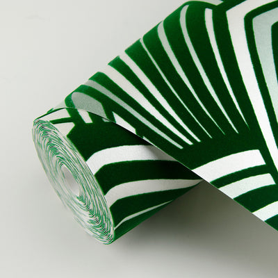 product image for Cabarita Art Deco Flocked Leaves Wallpaper in Green from the Pacifica Collection by Brewster Home Fashions 90