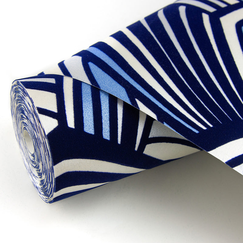 media image for Cabarita Art Deco Flocked Leaves Wallpaper in Indigo from the Pacifica Collection by Brewster Home Fashions 297