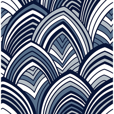 product image of Cabarita Art Deco Flocked Leaves Wallpaper in Indigo from the Pacifica Collection by Brewster Home Fashions 572