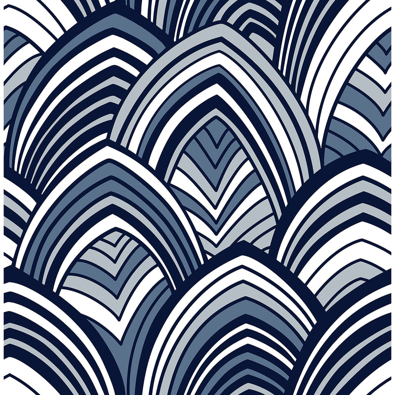 media image for Cabarita Art Deco Flocked Leaves Wallpaper in Indigo from the Pacifica Collection by Brewster Home Fashions 236
