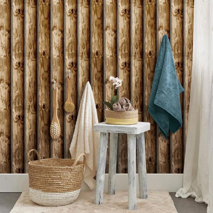 media image for Cabin Logs Peel & Stick Wallpaper in Brown by RoomMates for York Wallcoverings 239