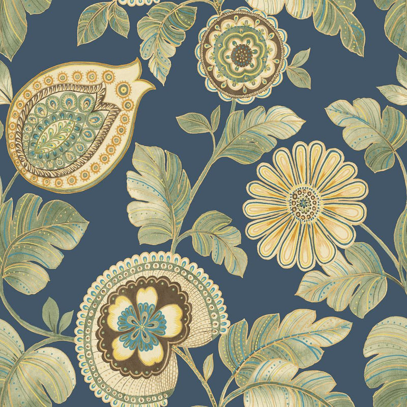 media image for sample calypso paisley leaf wallpaper in champlain and rosemary from the boho rhapsody collection by seabrook wallcoverings 1 29
