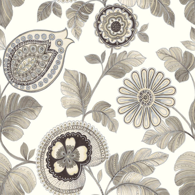 media image for sample calypso paisley leaf wallpaper in stone and latte from the boho rhapsody collection by seabrook wallcoverings 1 214