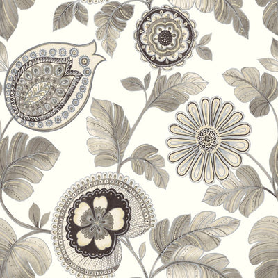 product image of Calypso Paisley Leaf Wallpaper in Stone and Latte from the Boho Rhapsody Collection by Seabrook Wallcoverings 53