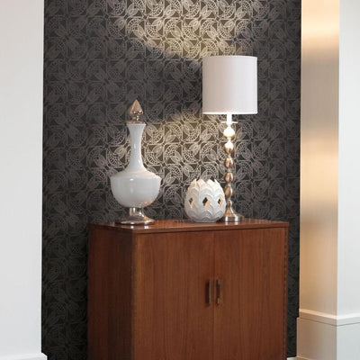 product image for Cartouche Wallpaper in Black and Silver by Antonina Vella for York Wallcoverings 30