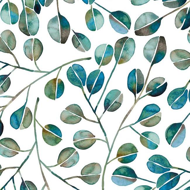 media image for sample cat coquillette eucalyptus peel stick wallpaper in teal by roommates for york wallcoverings 1 292