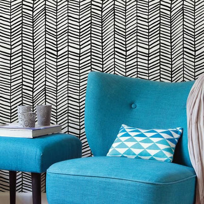 product image for Cat Coquillette Herringbone Peel & Stick Wallpaper in Black by RoomMates for York Wallcoverings 57