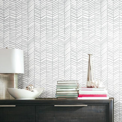 product image for Cat Coquillette Herringbone Peel & Stick Wallpaper in Grey by RoomMates for York Wallcoverings 26