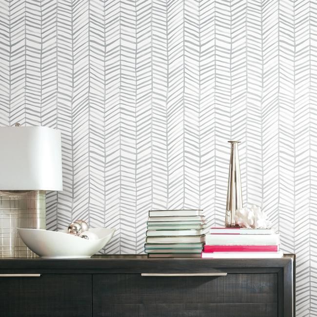 media image for Cat Coquillette Herringbone Peel & Stick Wallpaper in Grey by RoomMates for York Wallcoverings 240