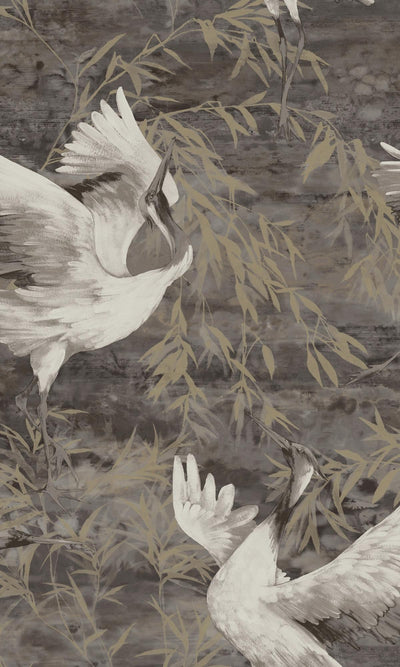 product image of Charcoal Sarus Crane in the Field Metallic Wallpaper by Walls Republic 56