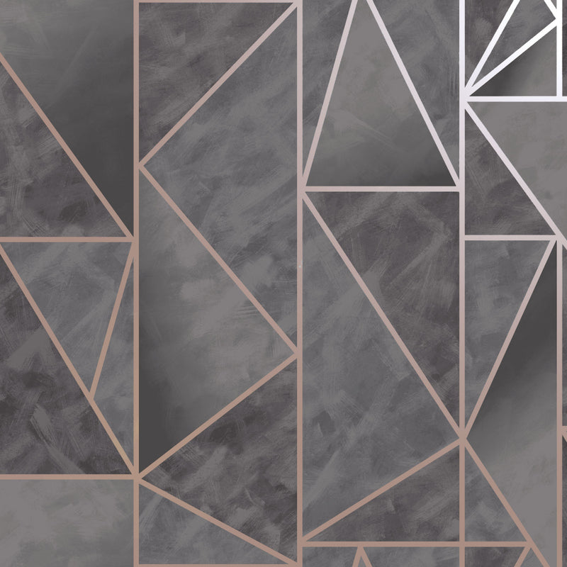 media image for sample charcoal rose gold bohemian metallic triangles wallpaper by walls republic 1 231