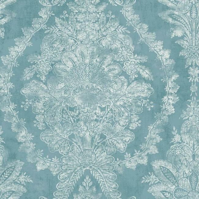 media image for Charleston Damask Wallpaper in Blue from the Ronald Redding 24 Karat Collection by York Wallcoverings 217