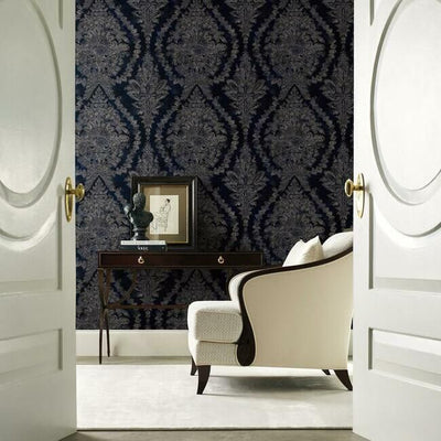 product image for Charleston Damask Wallpaper in Navy from the Ronald Redding 24 Karat Collection by York Wallcoverings 97