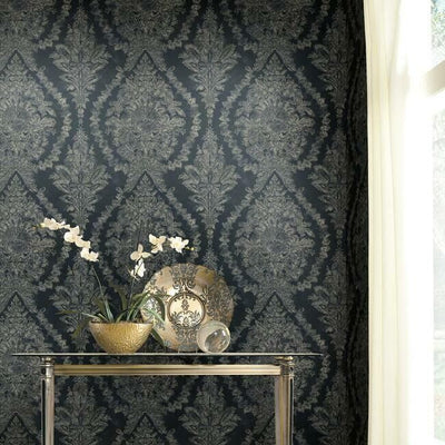 product image for Charleston Damask Wallpaper in Navy from the Ronald Redding 24 Karat Collection by York Wallcoverings 9