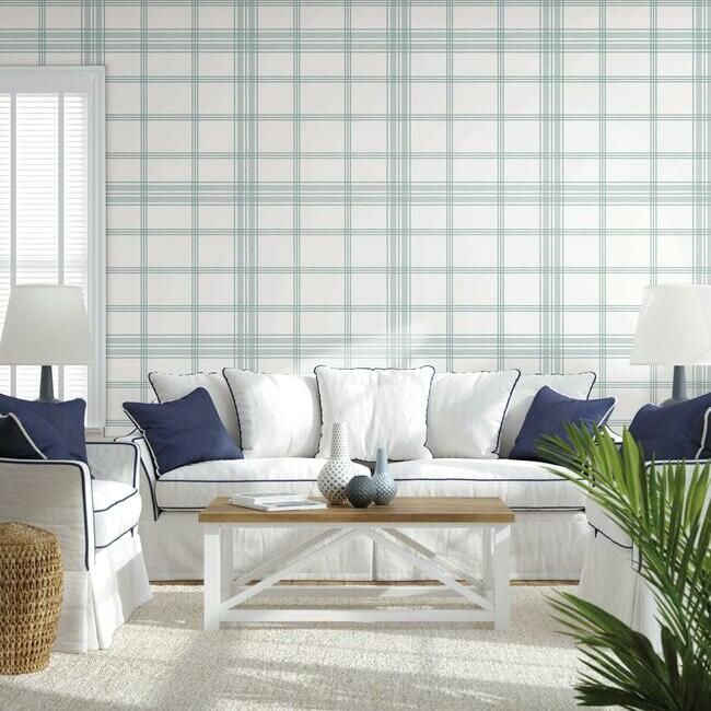 media image for Charter Plaid Wallpaper in Mint from the Water& 255