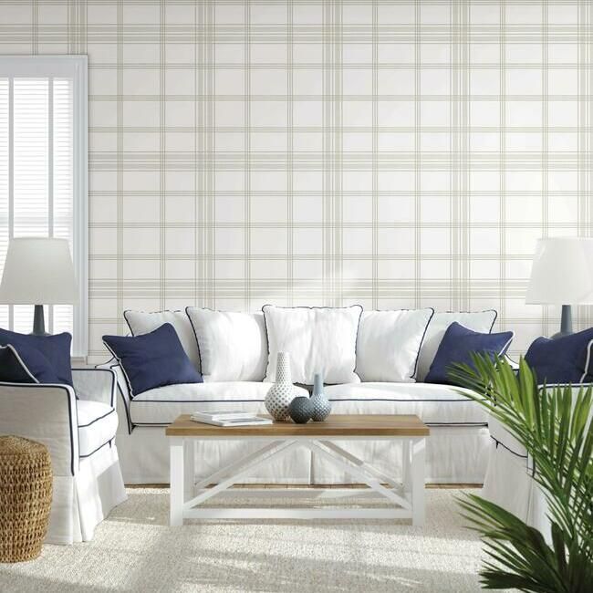 media image for Charter Plaid Wallpaper in Sand from the Water& 290