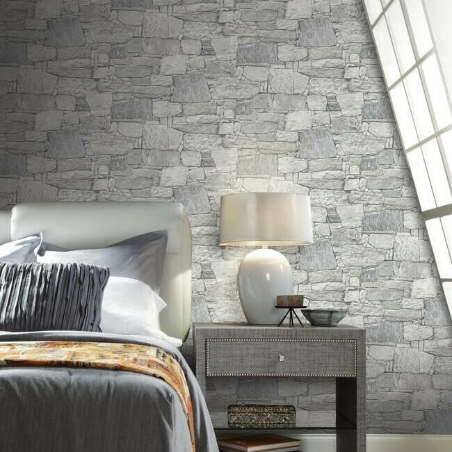 media image for Chateau Stone Peel & Stick Wallpaper in Smoke from the Stonecraft Collection by York Wallcoverings 25