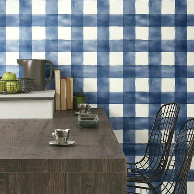 product image for Checkmate Watercolor Peel & Stick Wallpaper in Blue by York Wallcoverings 33