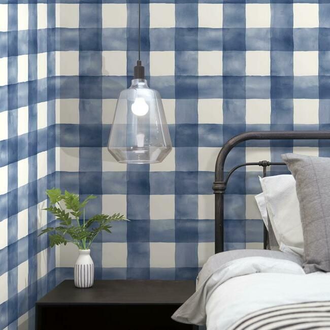 media image for Checkmate Watercolor Peel & Stick Wallpaper in Blue by York Wallcoverings 217