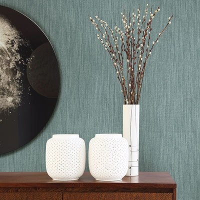 product image for Chenille Faux Linen Wallpaper in Teal from the Bluebell Collection by Brewster Home Fashions 62