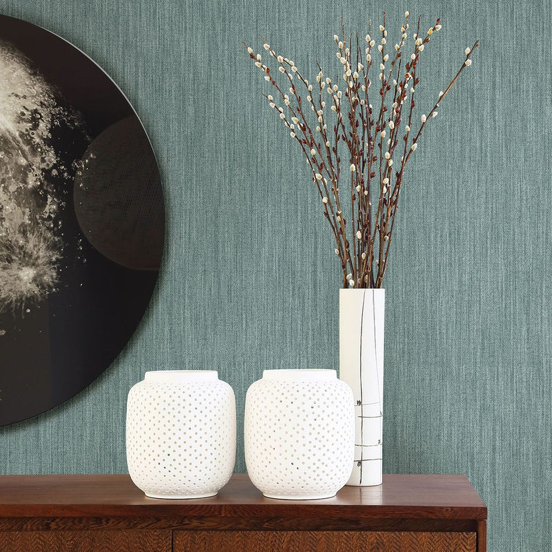media image for Chenille Faux Linen Wallpaper in Teal from the Bluebell Collection by Brewster Home Fashions 218