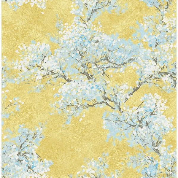 media image for Cherry Blossom Wallpaper in Yellow and Blue from the French Impressionist Collection by Seabrook Wallcoverings 268
