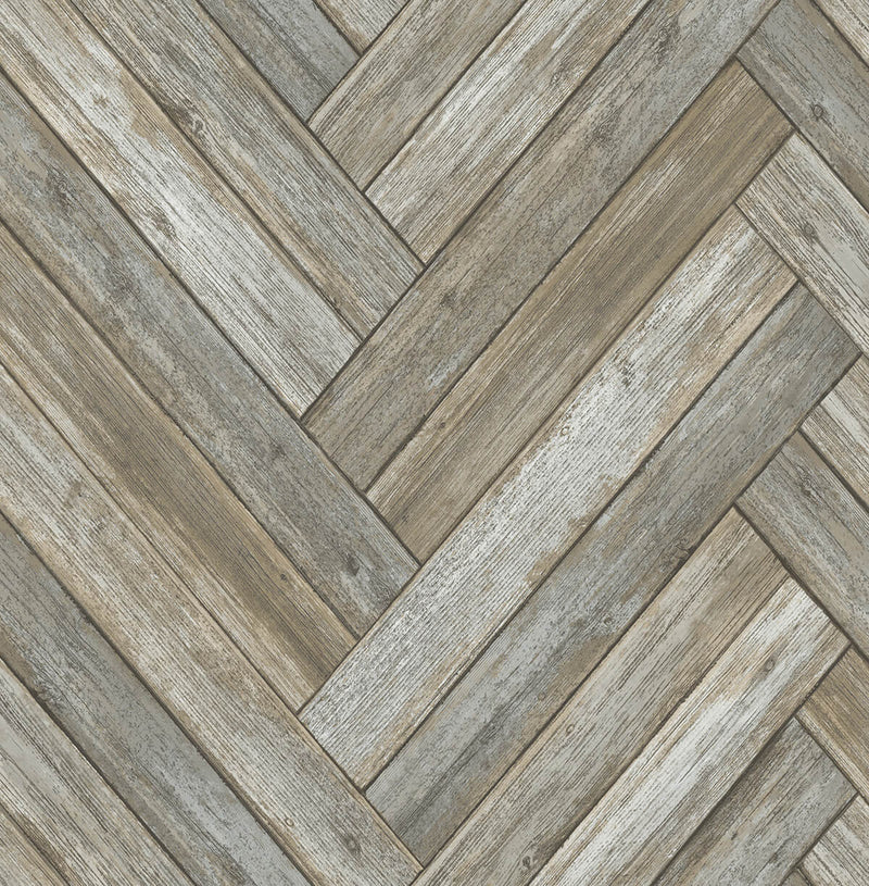 media image for Chevron Wood Peel-and-Stick Wallpaper in Taupe and Beige by NextWall 269
