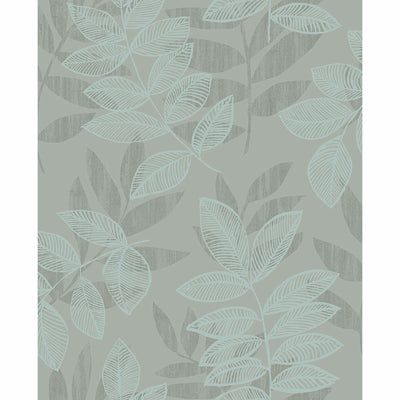 product image of sample chimera flocked leaf wallpaper in turquoise from the celadon collection by brewster home fashions 1 55
